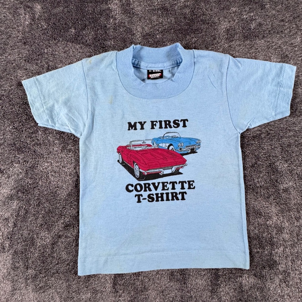 Vintage Screen Stars My First Corvette Tee Kids 2-4 Light Blue USA Single Stitch
